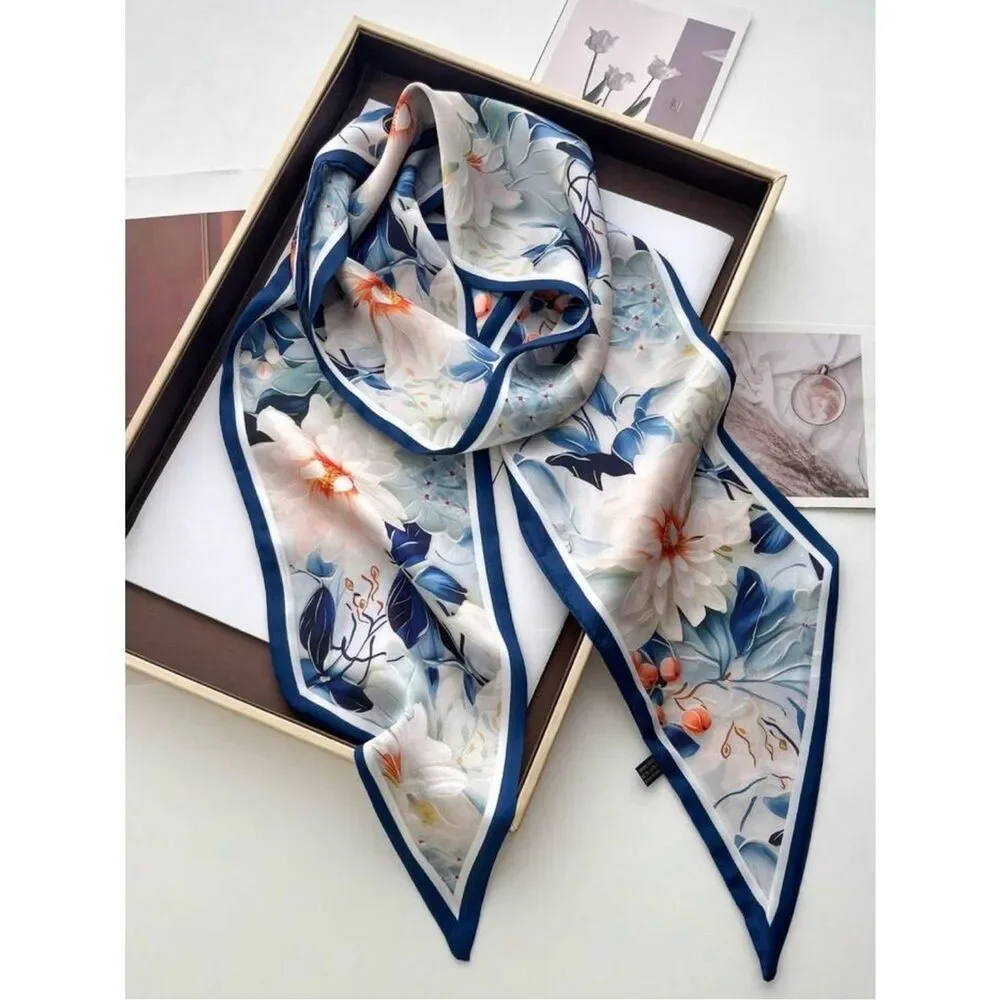 Floral  Scarf in Navy M799